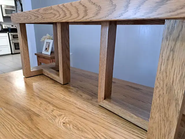 Solid white oak dining bench with square legs, built by Very Good Carpentry
